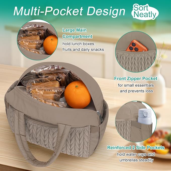Coobiiya Insulated Lunch Bag Women/Men, Taslon Leakproof Thermal Lunch Box for Women Men, Cute Waterproof Cooler Bag for Work Picnic Travel