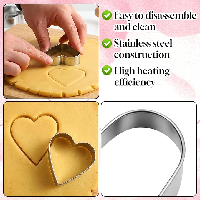 Jeffdad 5 Pcs Heart Cookie Cutters Set, Stainless Steel Love Shaped Mold Small Biscuit Cutters for Baking Heart Sandwich Cutter for Valentine's Day Fondant Pastry