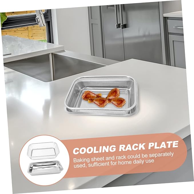 2sets Stainless Steel Baking Pan Removable Cooling Rack Versatile Drain Oil Plate for Baking and Cooling Heavy Duty Design Dishwasher Safe Style