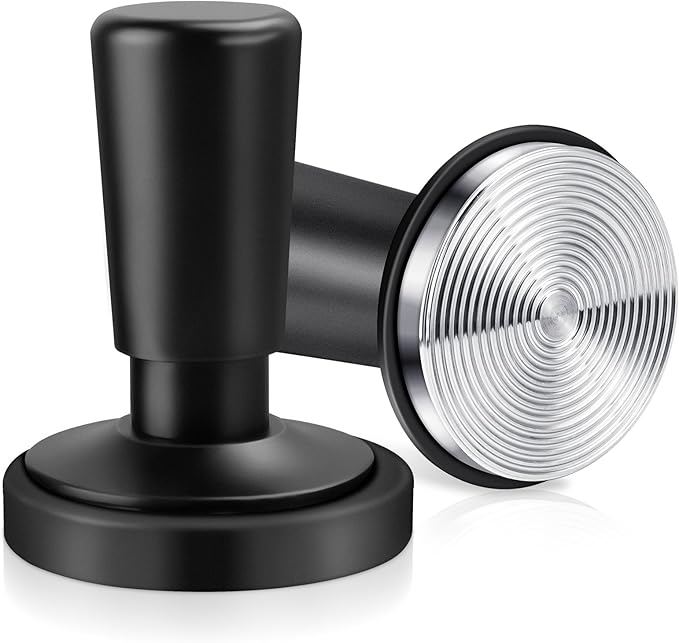 Espresso Coffee Tamper with Calibrated Spring-loaded 25lb / 30lbs Replacement Springs Ripple Base Black Premium Barista Tool Anodized Aluminum (58mm)