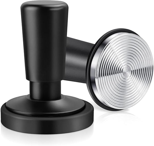 Espresso Coffee Tamper with Calibrated Spring-loaded 25lb / 30lbs Replacement Springs Ripple Base Black Premium Barista Tool Anodized Aluminum (58mm)