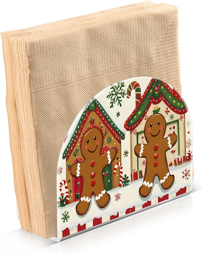Christmas Gingerbread Napkin Holder for Tables Paper Cocktail Napkin Holders for Kitchen and Dinning, Acrylic Dinner Napkin Dispenser for Restaurant Home Decor Bar Accessories 1 Pack