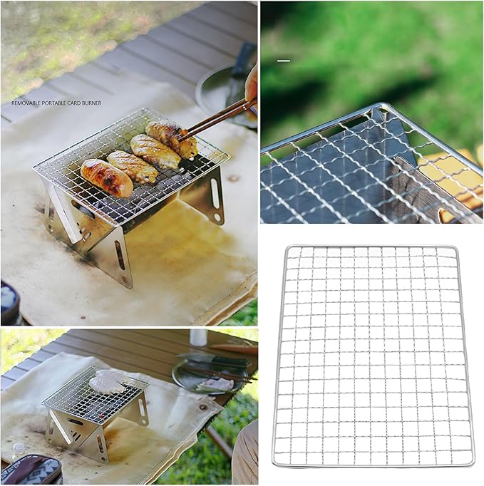 2 Pack Portable Charcoal Grill Grate Replacement 8'' x 6'' Stainless Steel BBQ Smoker Grill Grates Rack for Lightweight Tabletop Grill Backpacking Stove Fire Pit Camping Folding Grills Cookout