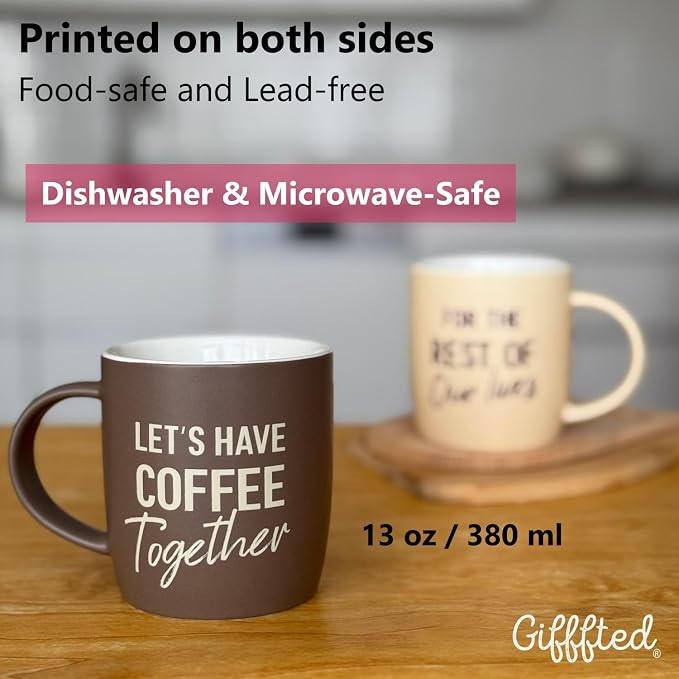 Triple Gifffted Let's Have Coffee Together Coffee Mug Set, Engagement Wedding Gifts for Couple, Bride and Groom Newlywed Bridal Shower, His and Hers, Mr and Mrs, Christmas, Valentine’s, Ceramic 13Oz