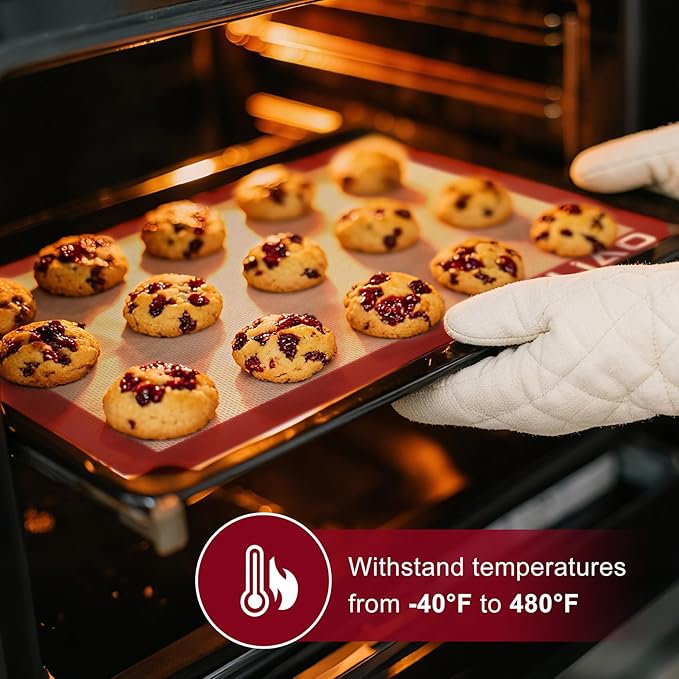 LILIAO Silicone Baking Mat, 3-Pack Non-Stick Reusable Baking Mat, Oven Baking Sheet for Making Cookies, Macaroons, Bread and Pastry (Red)