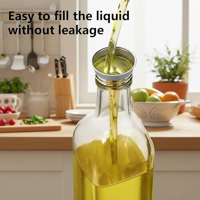 WERTIOO Olive Oil Dispenser Bottle,4Pack 17 OZ Glass Oil Dispenser for Kitchen with 4 Pourer,2 Stainless Steel Funnel & 1 Pen and 8 Label for Kitchen (500ml)