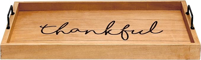 Elegant Designs HG2000-NTF Decorative Wood Serving Tray w/Handles, 15.50" x 12", Thankful (Pack of 4)
