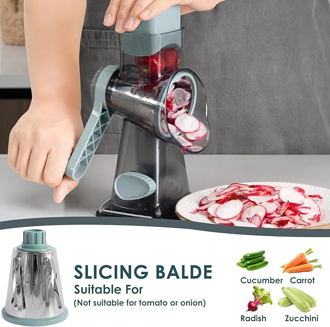 2-Pack Rotary Cheese Grater with Handle, Stainless Steel Blades, Hand Crank Vegetable Chopper for Nuts/Cabbage/Garlic, Easy Clean & Space Saving, Ideal Kitchen Gadget Gift