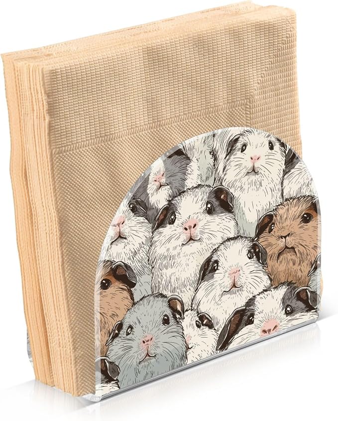 Fustylead Cute Guinea Pig Lovely Animal Napkin Holder for Table Acrylic Vertical Napkin Holders for Paper Napkins Decor Napkin Dispenser for Home Party Dining Cocktail Kitchen Accessories, 2 PC
