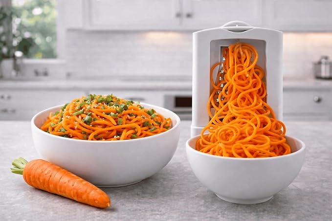 Brieftons 5-Blade Vegetable Spiralizer & Veggie Noodle Maker: Japanese 420-Grade Steel Blades for Zucchini Pasta, Sweet Potato & Beet Noodles, Strong Suction Pad, 4 Recipe eBooks | Keto Vegan Paleo