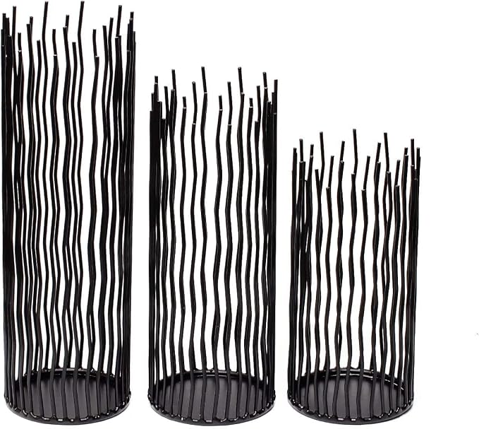 Candle Holders Set of 3 Black Metal Iron Pillar Candlestick Modern Indoor and Outdoor Candlestick Holders for Table Centerpiece Fireplace Mantel Decoration,Home,Party, Wedding,Dining Room Decor