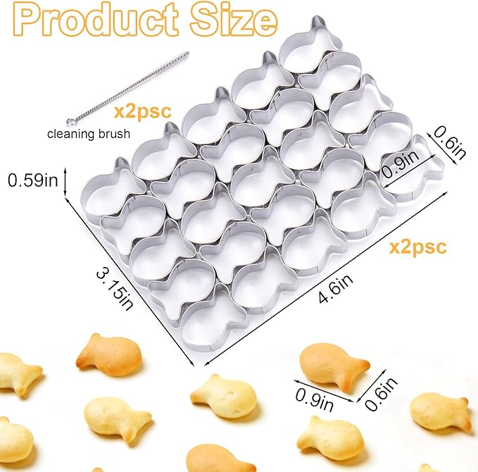 AIERSA 2Pcs Gold Fish Cracker Cutter,25 Cavity Fish Cookie Cutter,Mini Gold Fish Shapes Molds for Cookie,Non-stick Dough, Stainless Steels Cookie Cutters Mold for Baking
