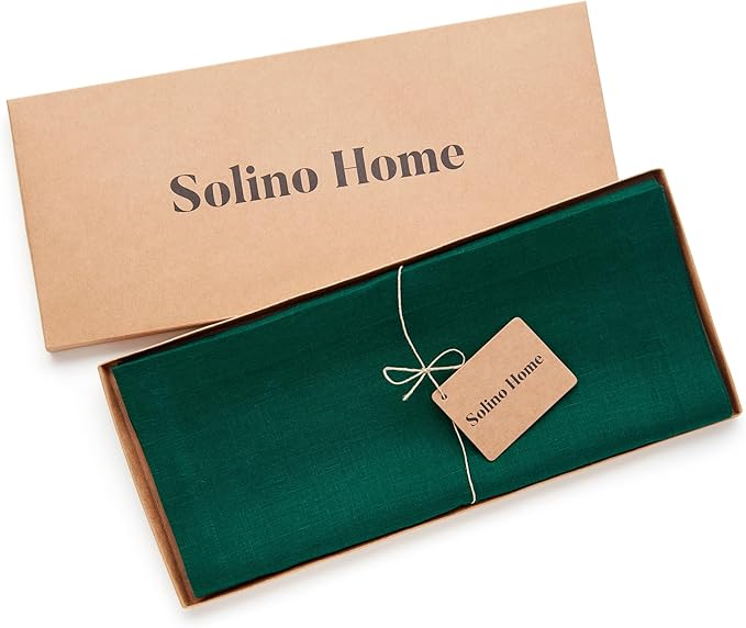 Solino Home Linen Rainforest Green Table Runner 120 Inches Long - 100% Pure Linen 14 x 120 Inch Table Runner for Dining - Fete