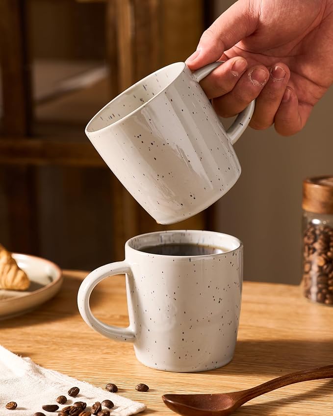 famiware Coffee Mugs Set of 6, Meteor 13 oz Ceramic Mug Cup Set with Handle for Coffee, Tea, Cappuccino, Latte, Milk, Creamy White
