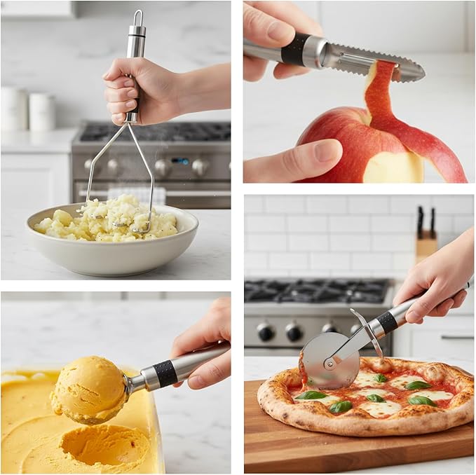 Silicone Kitchen Utensils Set 33 PCS Heat Resistant Food Grade Silicone Utensils Set for Cooking with Stainless Steel Handles BPA Free Kitchen Gadgets Tools Set with Holder Safe for Nonstick Cookware