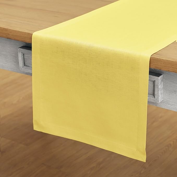 Solino Home Linen Table Runner 48 Inches - 100% Pure Linen Sunshine Yellow Table Runner 14 x 48 Inch Ideal for Dresser and Coffee Tables, Spring, Summer - Fete