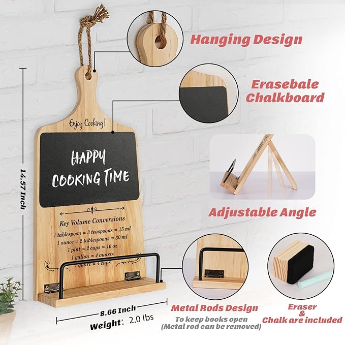 Cookbook Stand with Chalkboard Eraser, Mother Day Birthday Gifts for Women Mom Wife Grandma, Kitchen Baking Gifts for Woman, Recipe Book Holder Stand, Present Birthday Gift Ideas, Cookbook Holder