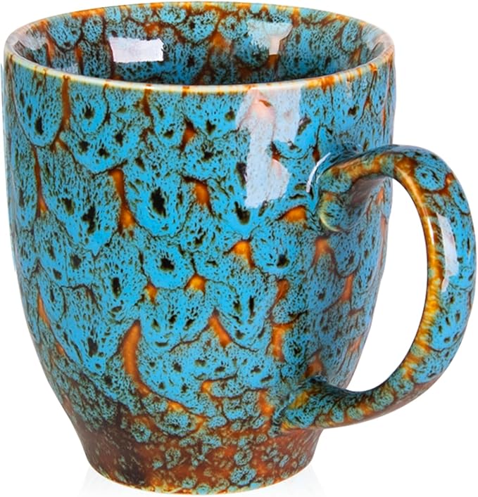 Durable 16 oz Ceramic Blue Coffee Mug, Large Coffee Cup with Ergonomic Handle, Ideal Tea Mug for Home, Office, Gift, Dishwasher & Microwave Safe (coffee, Tea, Hot Cocoa, Latte Cup)