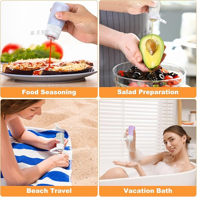 4Pcs Condiment Squeeze Bottles for Sauces, Leakproof Salad Dressing Container to Go, Small Silicone Squeeze Bottles with Brush, Condiment Containers Dispenser for Ketchup Hot Sauce Lunch Travel, 2 Oz