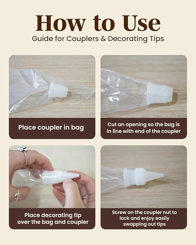 Reusable Plastic Piping Tips Standard Size Leaf Tip #5 20 Pack with 2 Couplers Round Icing Nozzle for Cake Decoration, Dessert Design Baking Supplies and Piping Bags Base Ø 0.75"Height 1.25"