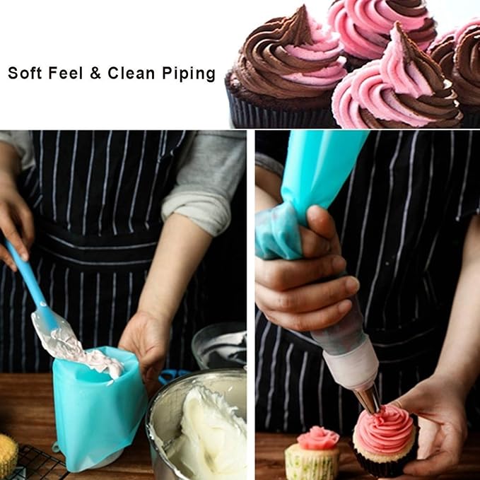 Silicone Pastry Bags, Weetiee 3 Sizes Reusable Icing Piping Bags Baking Cookie Cake Decorating Bags (12’’+14’’+16’’)- 6 Pack - Bonus 6 Icing Couplers Fit to Wilton Standard Size Tips