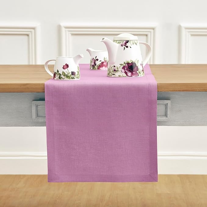 Solino Home Linen Violet Table Runner 90 Inches Long - 100% Pure Linen Dining Table Runner 14 x 90 Inch for Spring, Summer - Fete