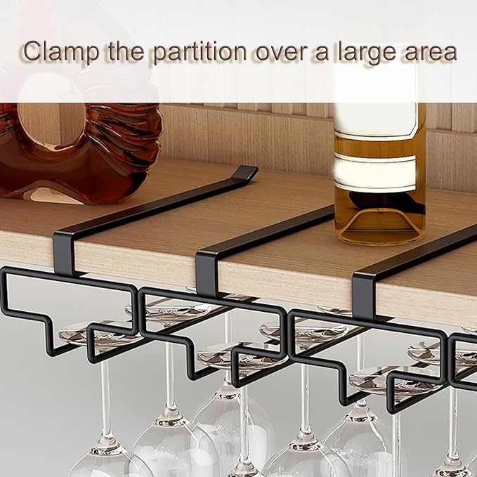 Wine Glass Holder, Hanging Wine Glass Rack Under Cabinet, No Drilling Wine Glass Storage Organizer, Wine Glasses Rack Organizer, for Kitchen Bar Restaurant(Black)