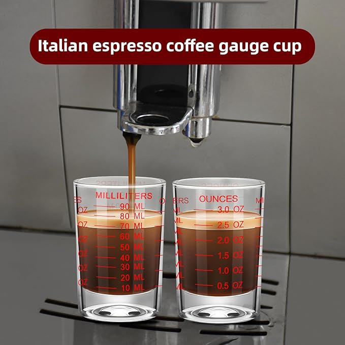 3Pcs Shot Glass Measuring Cup 3 Ounce/90ML Liquid Heavy High Espresso Glass Cup Black Line Espresso Shot Glasses with Measurement (3, Red scale)