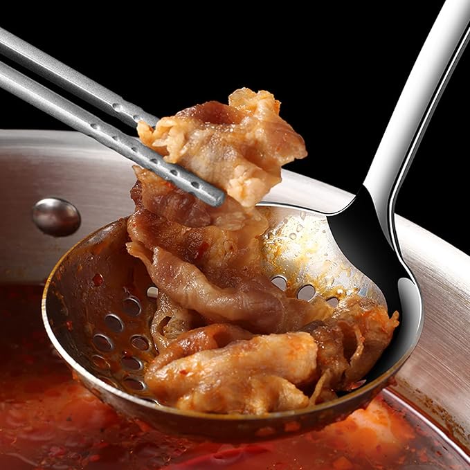 Soup Spoon Stainless Steel Heavy Duty Big Soup Ladle Colander Serving Spoon with Attractive Mirror Finish, Perfect for Hotpot Stirring, Serving Soup, Deep Wide Enough 2PCS (Soup Spoons - 12")