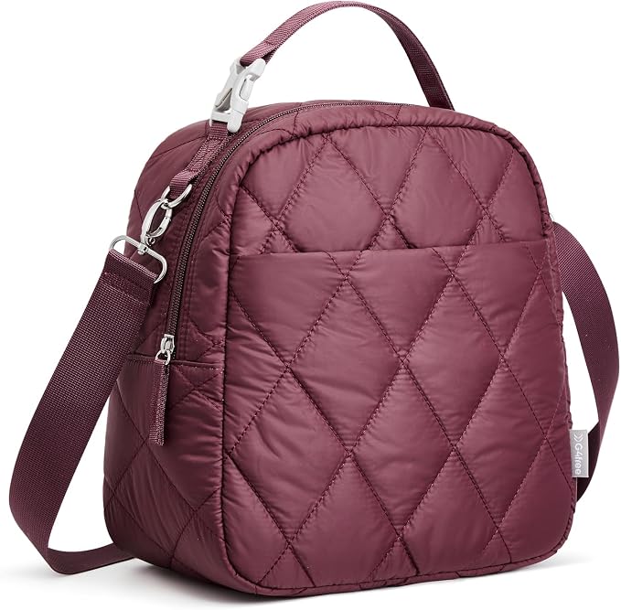 G4Free Large Insulated Lunch Bag, Leakproof Quilted Lunch Box Women Men, Reusable Puffer Lunch Bag For Work Picnic Travel, Dark Red