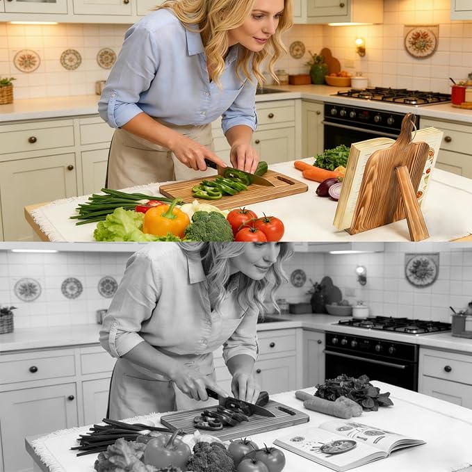 Cookbook Stand, Adjustable Recipe Book Holder Foldable Cook Book Holder for Kitchen Counter Large Wooden Stand for Cookbook Tablets iPad (Style A)