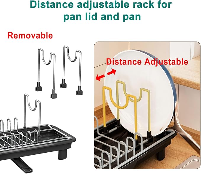 junyuan Compact Dish Drying Rack,Small Dish Rack for Kitchen Counter, Dish Drainer with 360° Rotatable Spout,Plate Rack, Dish Strainer with Cutlery Holder for Pots, Fork & Knives Space Saving