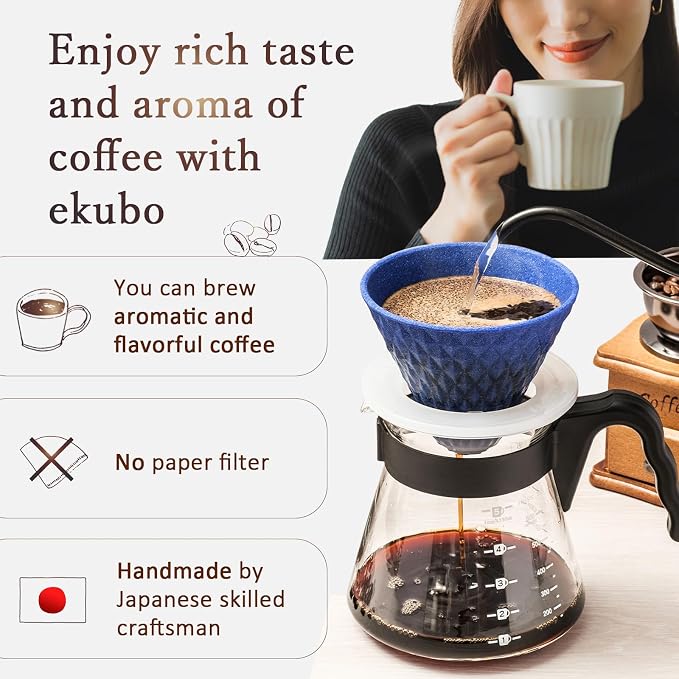 Ceramic Reusable Coffee Filter Pour Over Dripper Paperless Sustinable ekubo 1-4 Cup Made in Japan (Brown)