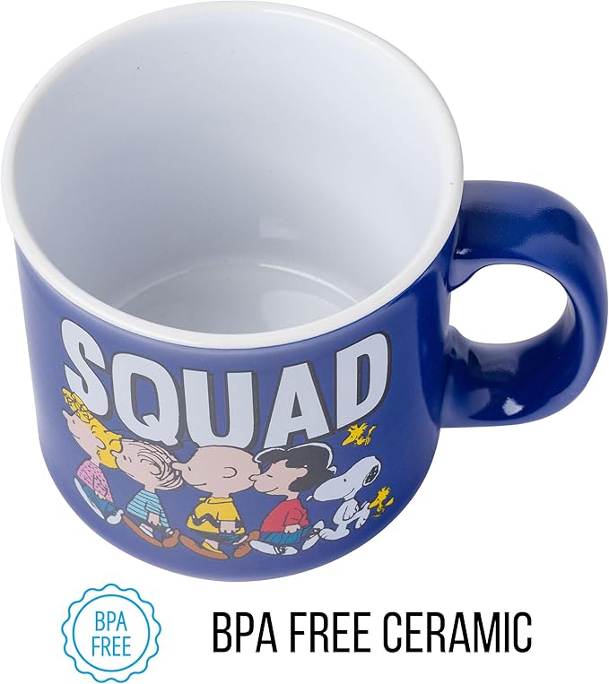 Silver Buffalo Peanuts Squad Featuring Sally, Linus, Charlie Brown, Lucy, Snoopy, and Woodstock Ceramic Camper Mug, 20 Ounces
