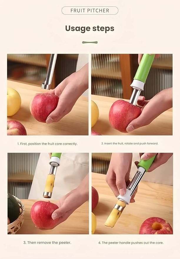2 in 1 Apple Corer and Peeler Tool - Stainless Steel Fruit & Vegetable Corer, Multifunctional Kitchen Gadget for Apples, Potatoes, and More （Blue）