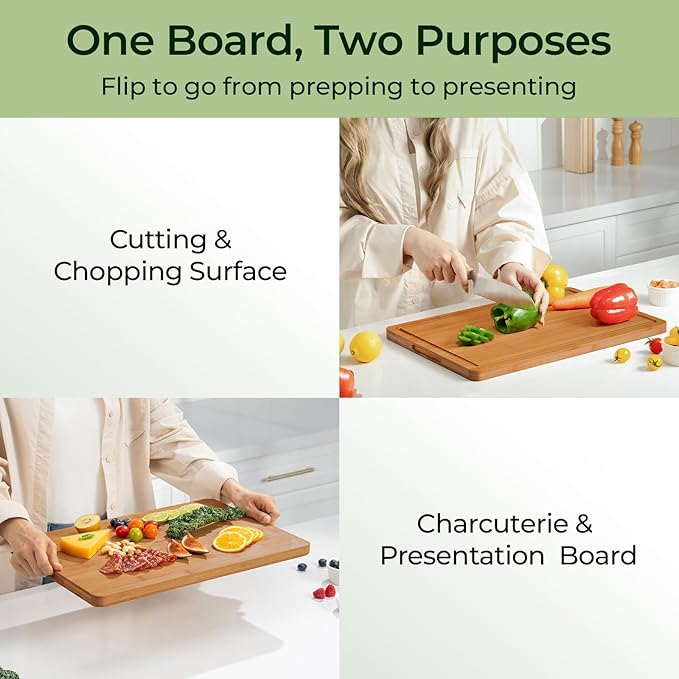 Keechee Extra Large Bamboo Cutting Board for Kitchen - 18 Inch Wood XL Cutting Boards with Juice Groove and Handles, Wooden Chopping Board for Meat, Cheese, Fruit & Vegetables (Pre Oiled, Brown)
