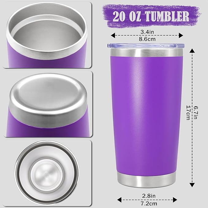 20 oz Tumbler Coffee Travel Tumblers Bulk with Lid Stainless Steel Double Wall Vacuum Insulated Mug Powder Coated Cups fit Car Cupholder for Hot and Cold - Purple, 12Pack