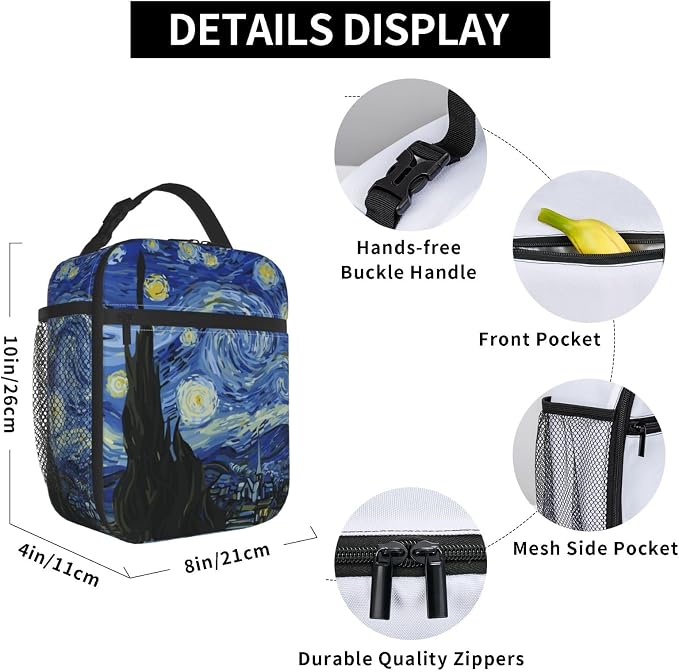 Night Sky The Starry Night Insulated Lunch Bag Portable Reusable Zipper Lunch Box For Men Women Work Picnic Travel Camping