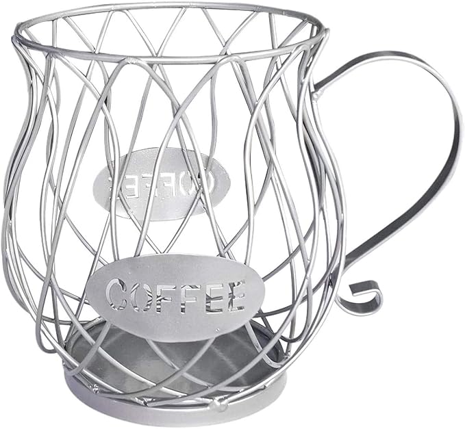 Coffee Pod Holder,Mug Shape Coffee Capsule Storage Basket Organizer for for Coffee Station Bar Decor Restaurant Tea Room Kitchen Countertop (Silver)