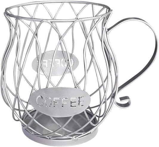 Coffee Pod Holder,Mug Shape Coffee Capsule Storage Basket Organizer for for Coffee Station Bar Decor Restaurant Tea Room Kitchen Countertop (Silver)