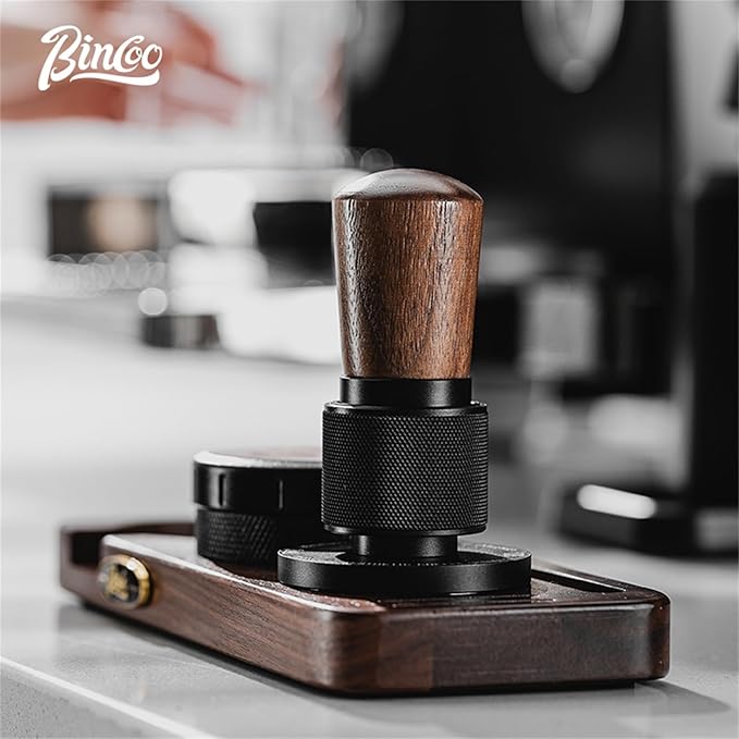 Bincoo 58mm Espresso Tamper,30lb Consistent Pressure Coffee Tamper with Stainless Steel Ripple Base,Barista Espresso Tamper Wood Handle for Home Coffee Espresso Accessories (Black, 58mm)