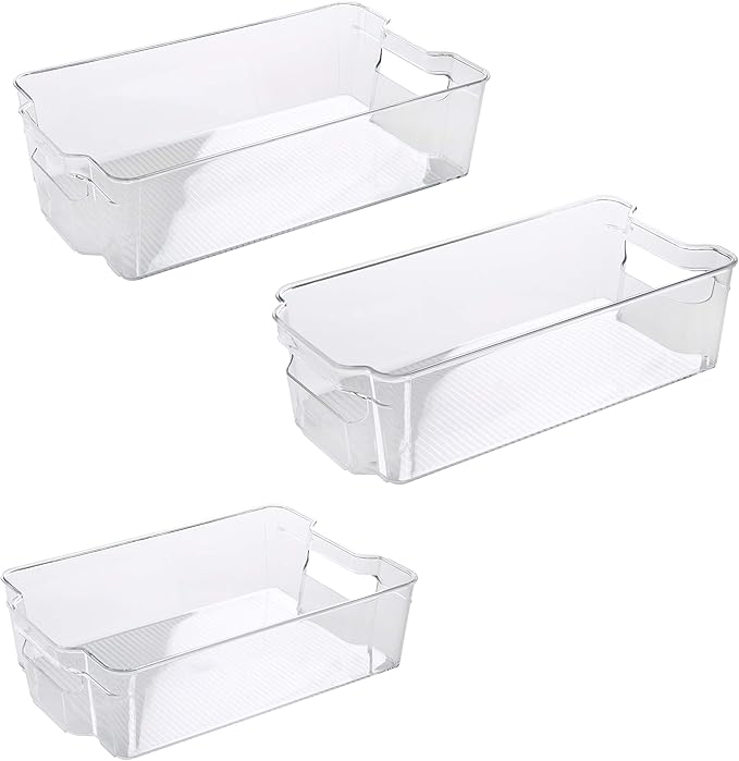 Kitchen Details 3 Piece Set Refrigerator Shelf, Kitchen Storage, Countertops, Cabinets, Pantry, Handles, in Clear Fridge Organizer, 14.6" x 8.3" x 3.9", 12.3" x 8.4" x 3.5", 12.3" x 6.1" x 3.5"