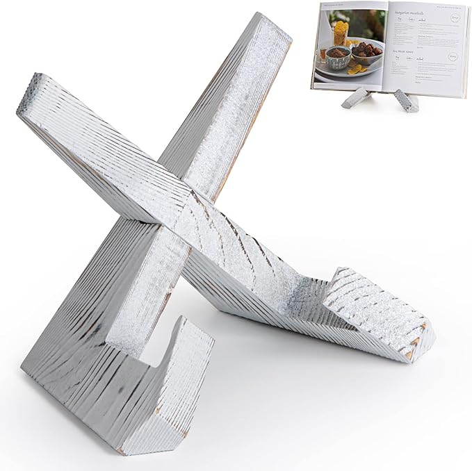 Cookbook Stand, Wooden Recipe Book Holder, Cook Book Stand for Kitchen Counter, Multifunctional Display Stand, Kitchen Counter Decor - White