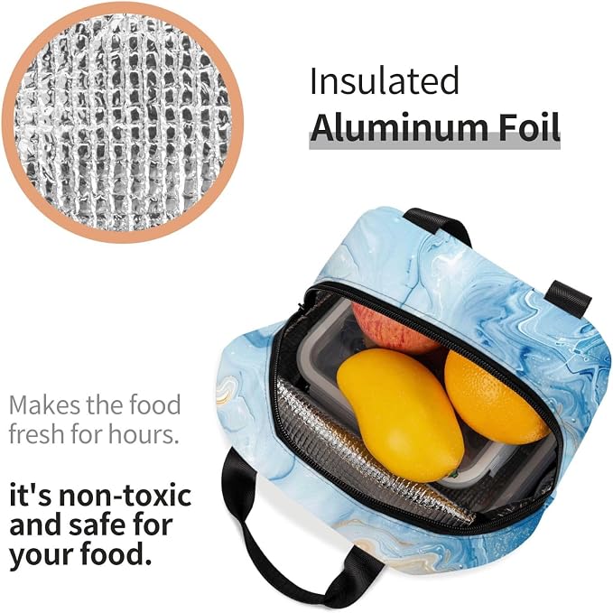 Lunch Bag Blue Marble Pastel Insulated Lunch Box Cooler Tote for Adults Student Boys Girls Women Men Work Office School Picnic Beach Reusable Lunchbox