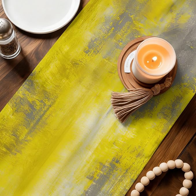 Vintage Yellow Short Table Runners 48 Inches, Cotton Linen Fabric Table Runner Dresser Scarf, Abstract Minimalist Painting Art Watercolor Tablerunner for Party/Kitchen/Dinner/Wedding Decor 13"x48"