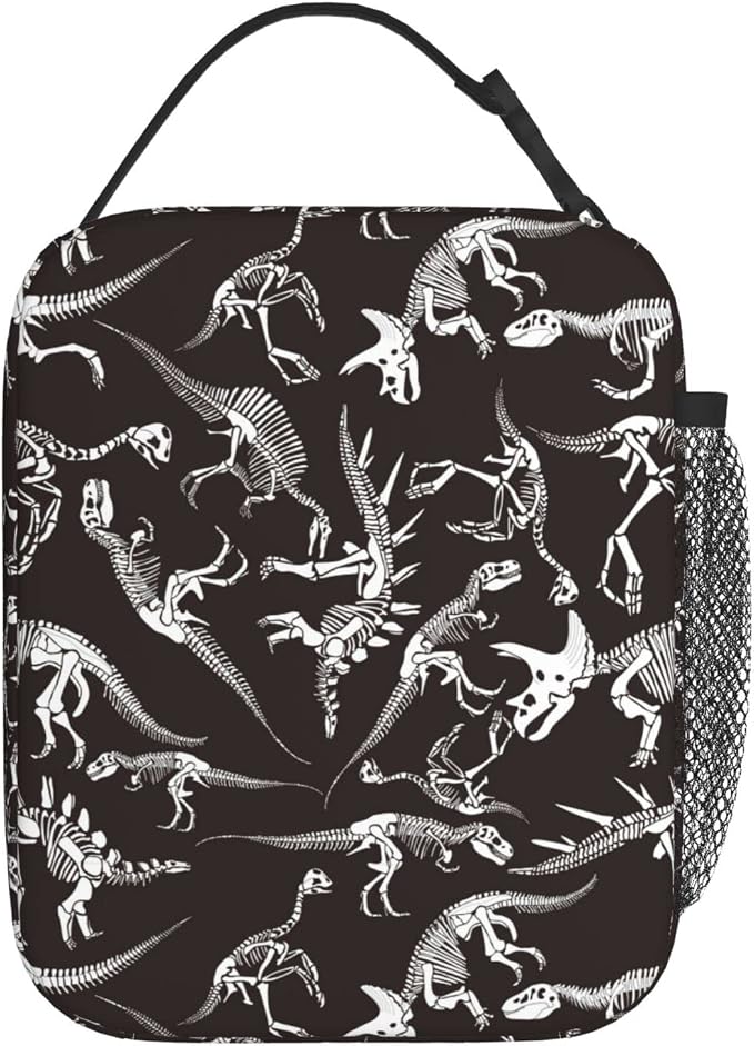 YETTA YANG Dino Dinosaur Skeleton Halloween Portable Lunch Bag Insulated Lunch Box Reusable Totes For Women Men Work Picnic Camping
