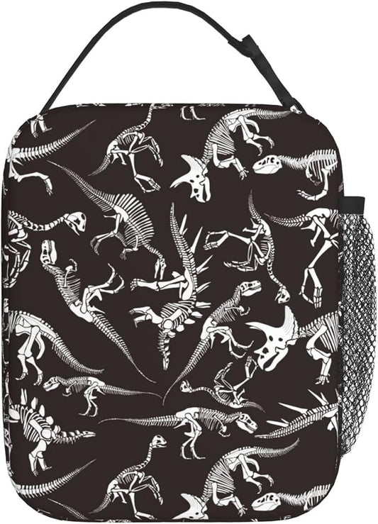 YETTA YANG Dino Dinosaur Skeleton Halloween Portable Lunch Bag Insulated Lunch Box Reusable Totes For Women Men Work Picnic Camping