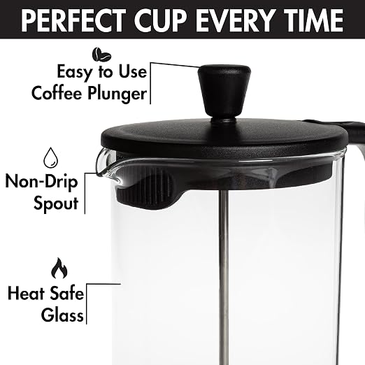 Primula French Press Coffee Maker, Heat Resistant Borosilicate Glass with Stainless Steel Filters, 8 Cup, 34 oz, Black