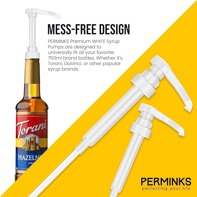 Syrup Pumps- Compatible with Torani and Davinci Bottles (25.4 oz-750ml) (Set of 6, White)