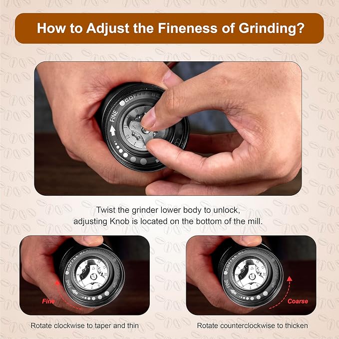 M6 Hand Coffee Grinder,Conical Burr for Espresso Pour Over French Press | 24 Adjustable Settings & Double Bearings.Hexagonal Burr.Portable Plastic-Free Hand Grinder for Travel, Camping,Home & Office